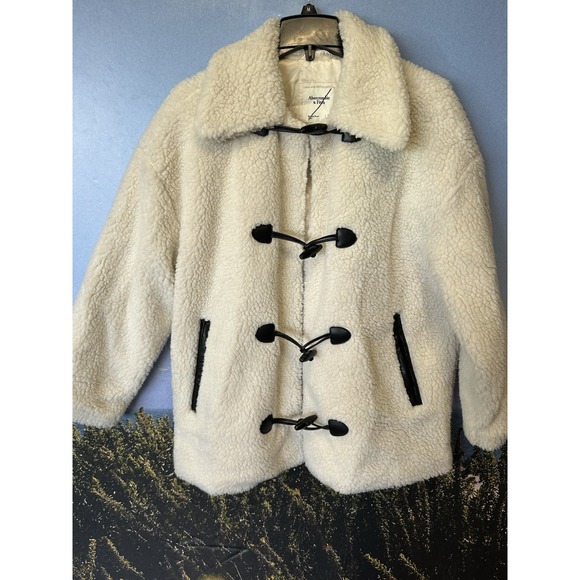 Abercombie‎ and Fitch Teddy Sherpa Coat Medium White - Picture 1 of 8